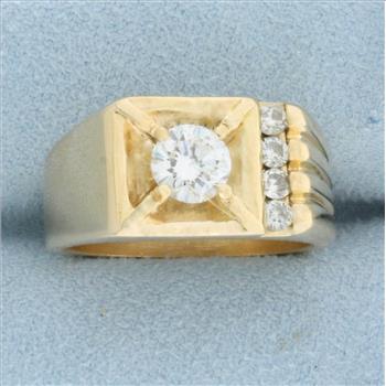 Mens Vintage Diamond Statement Ring in 14k Yellow Gold