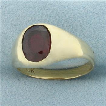 Mens Vintage Lab Ruby Ring in 10k Yellow Gold