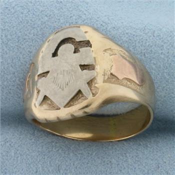 Mens Vintage Masonic Ring in 14k Yellow Gold