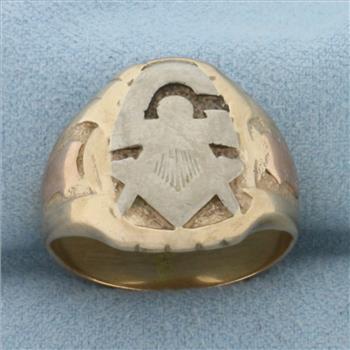 Mens Vintage Masonic Ring in 14k Yellow Gold