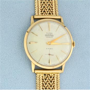 Mens Vintage Super Roamer Incabloc Watch in Solid 18k Gold Case and Band