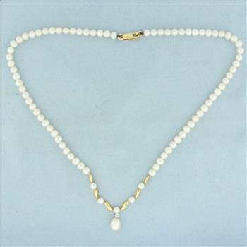 Mikura Pearl and Diamond Necklace in 18k Yellow Gold
