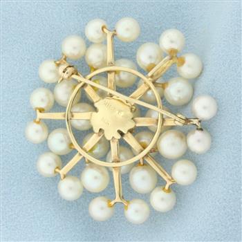 Ming's Designer Cultured Akoya Pearl Pendant or Brooch in 14k Yellow Gold