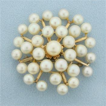 Ming's Designer Cultured Akoya Pearl Pendant or Brooch in 14k Yellow Gold