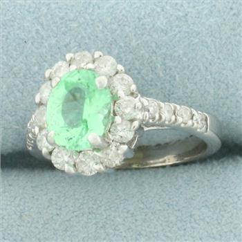 Mint Green Tourmaline and Diamond Halo Ring in 14k White Gold