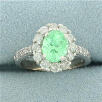 Mint Green Tourmaline and Diamond Halo Ring in 14k White Gold