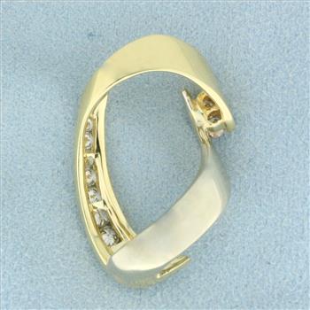 Modern Abstract Design Diamond Pendant or Slide in 14K Yellow Gold