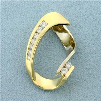 Modern Abstract Design Diamond Pendant or Slide in 14K Yellow Gold