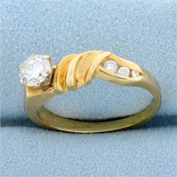 Modern Abstract Design Diamond Ring in 14K Yellow Gold