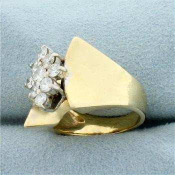 Modern Design Diamond Cluster Ring in 14K Yellow Gold