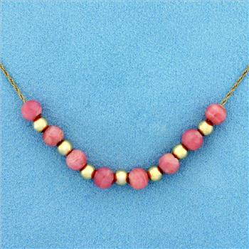 Morganite and Ball Bead Necklace in 14K Yellow Gold