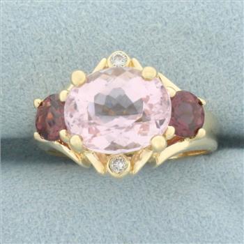Morganite, Garnet, and Diamond Ring in 14k Yellow Gold