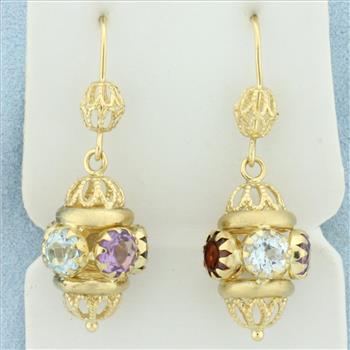 Multi Color Gemstone Dangle Chandelier Lantern Earrings In 18k Yellow Gold