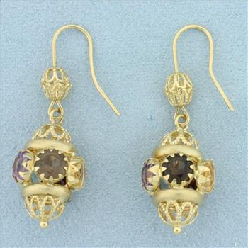 Multi Color Gemstone Dangle Chandelier Lantern Earrings In 18k Yellow Gold