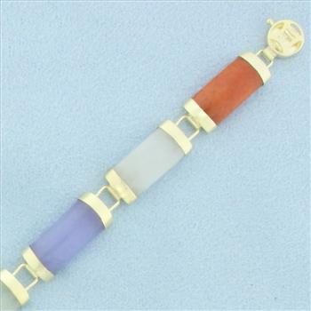 Multi Color Jade Good Fortune Bracelet in 14k Yellow Gold