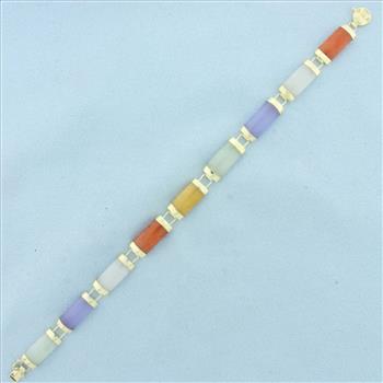 Multi Color Jade Good Fortune Bracelet in 14k Yellow Gold