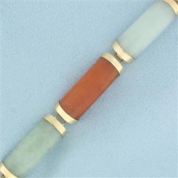 Multi Color Jade Good Fortune Link Bracelet in 14k Yellow Gold