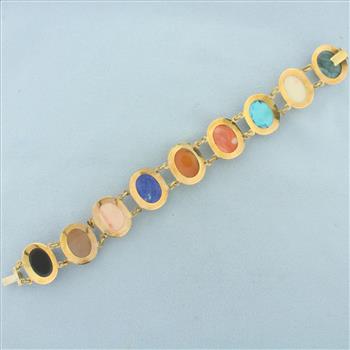 Multi Gem Hand Carved Cameo Bracelet in 18k Yellow Gold