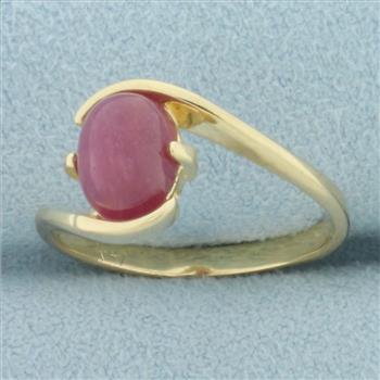 Natural Cabochon Ruby Bypass Ring in 14k Yellow Gold