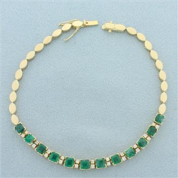 Natural Emerald and Diamond Bracelet in 18k Yellow Gold