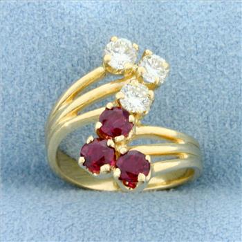 Natural Ruby and Diamond Pinky Ring in 14K Yellow Gold
