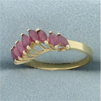 Natural Ruby Wave Design Ring In 14k Yellow Gold