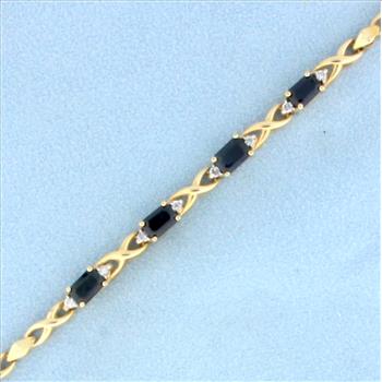 Natural Sapphire and Diamond Tennis Bracelet in 14K Yellow Gold
