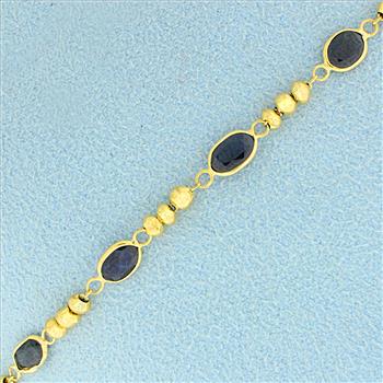 Natural Sapphire Ball Bead Bracelet in 14K Yellow Gold