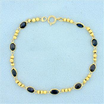 Natural Sapphire Ball Bead Bracelet in 14K Yellow Gold