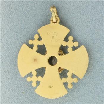 Natural Star Sapphire Jerusalem Cross Pendant in 18k Yellow Gold