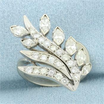 Nature Leaf Design Diamond Ring in 14K White Gold