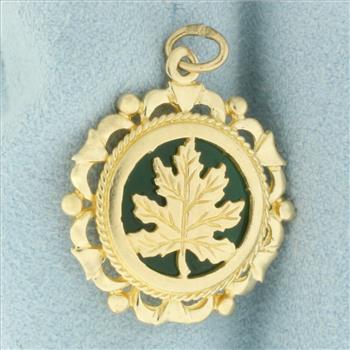 Nature Leaf Jade Charm in 14k Yellow Gold
