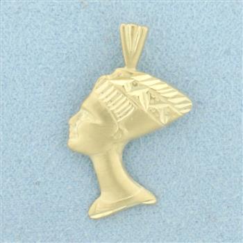 14k Yellow Gold Nefertiti Pendant – Egyptian Filigree Profile Charm, 18x31mm - View #7