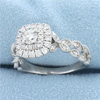 Neil Lane Double Halo Twist Engagement Ring in 14k White Gold