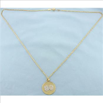 Number 80 Diamond Medallion on Rope chain in 14k yellow gold