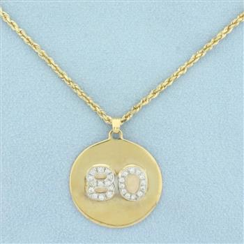 Number 80 Diamond Medallion on Rope chain in 14k yellow gold