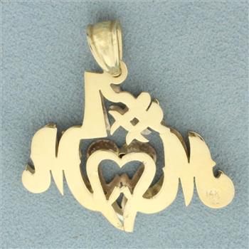 Number One Mom Diamond Pendant in 14k Yellow Gold