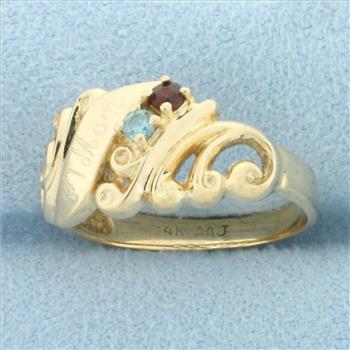 Number One Mom Gemstone Ring in 14k Yellow Gold