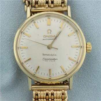 Omega Tiffany and Co. Seamaster DeVille Wristwatch in Solid 14k Yellow Gold