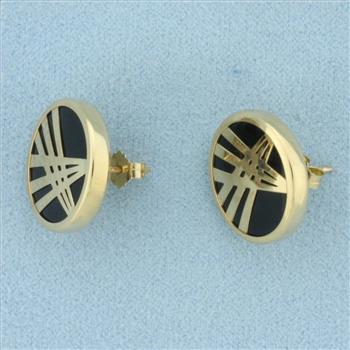 Onyx Button Earrings in 14k Yellow Gold