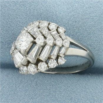 Oscar Heyman Numbered Mid Century Round and Baguette Diamond Ring in Platinum