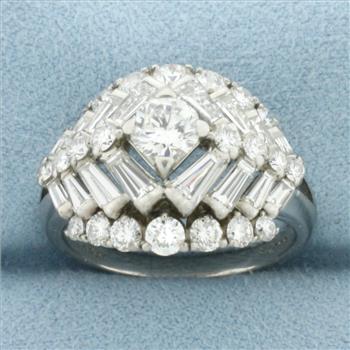 Oscar Heyman Numbered Mid Century Round and Baguette Diamond Ring in Platinum