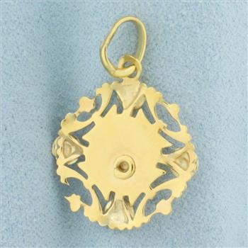 Our Lady of Pompeii Charm in 8k Yellow Gold with White Gold Accents