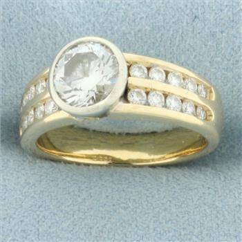 Over 2ct Diamond Bezel Set Engagement Ring in 14k Yellow Gold