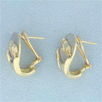 Panther Half Hoop Earrings in 14k Yellow and White Gold