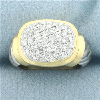 Pave Diamond Cable Design Ring in 18k Yellow and White Gold
