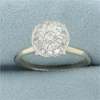 Pave Diamond Disc Design Ring in 14k White Gold