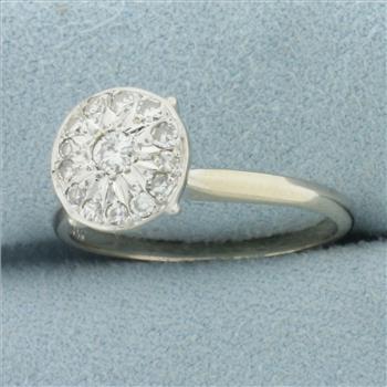 Pave Diamond Disc Design Ring in 14k White Gold