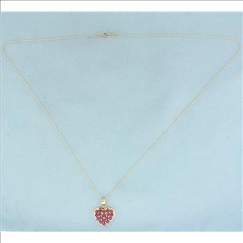 Pave Ruby Heart Necklace in 10k Yellow Gold
