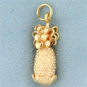 Pineapple Pendant or Charm in Solid 14K Yellow Gold